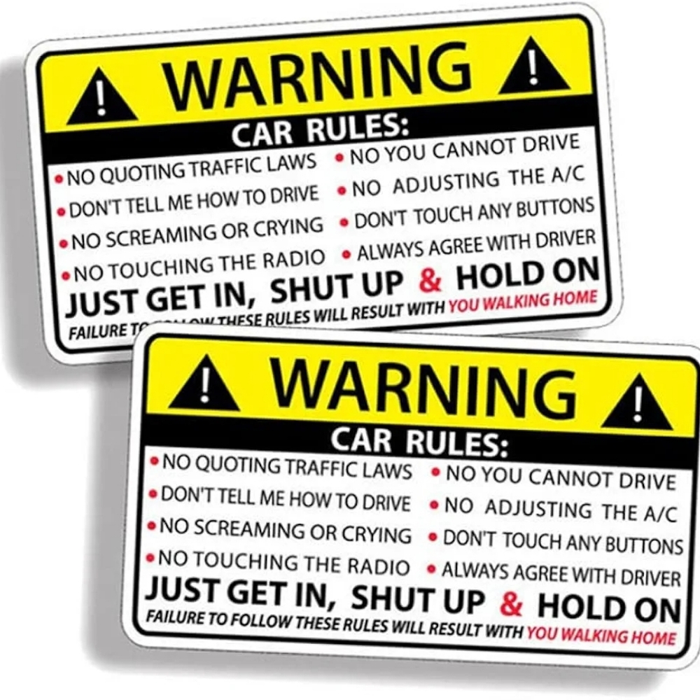 Car Rules Warning Sticker - Yellow and Black